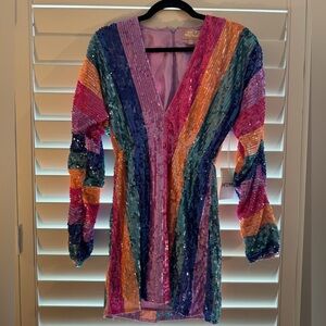 NWT Show Me Your Mumu Kidman Mini Dress Neon Stripe Sequins Sz XS Multicolor